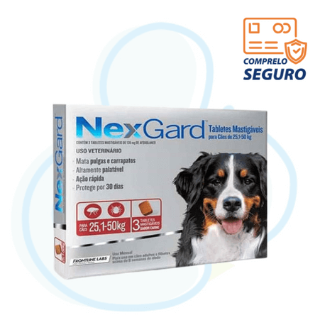 NexGard Pastillas Antipulgas 136 mg para 25.1 a 50 kg – Caja x 3und